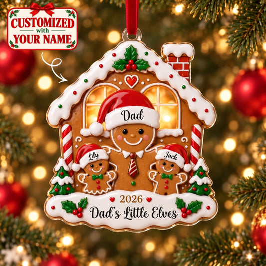 (Made In The USA) Personalized Dad's Christmas Gingerbread House Acrylic Ornament - Custom Name | Christmas Gift | ONM02 Family