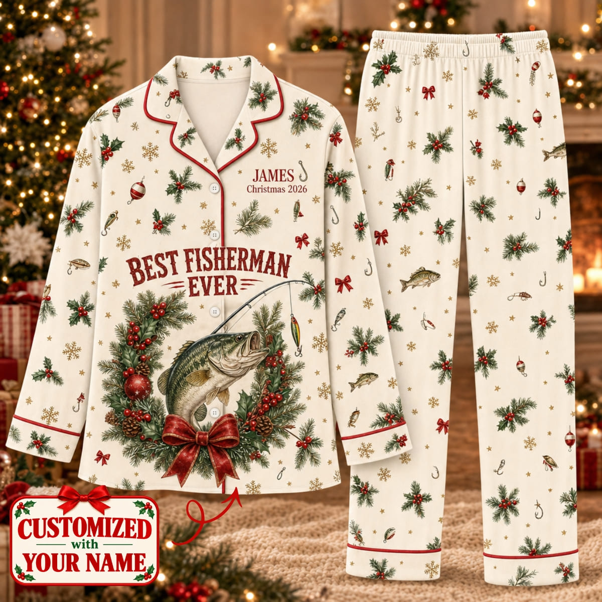Personalized Best Fisherman Ever Long Pajama Set - Custom Name | Christmas Gift | PYM01 Hobbies & Lifestyle