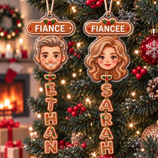 (Made In The USA) Personalized Our First Christmas Engaged Vertical Drop Acrylic Ornament - Custom Photo & Name | Christmas Gift | ONM03 Couples