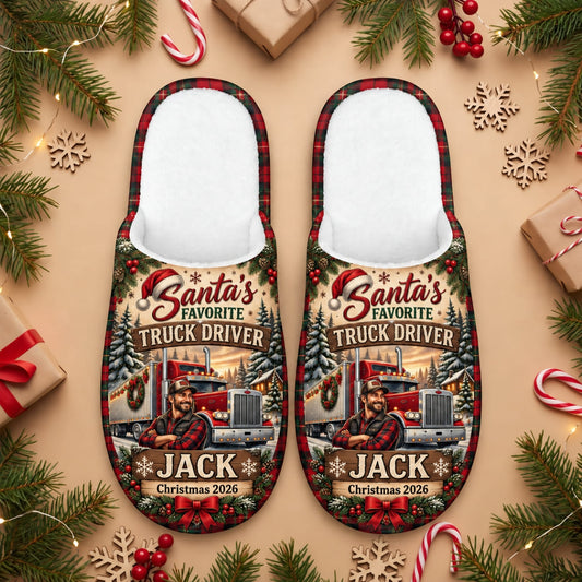 Personalized Merry Christmas Truck Driver Slippers - Custom Photo & Name | Christmas Gift | SLP01 Occupations