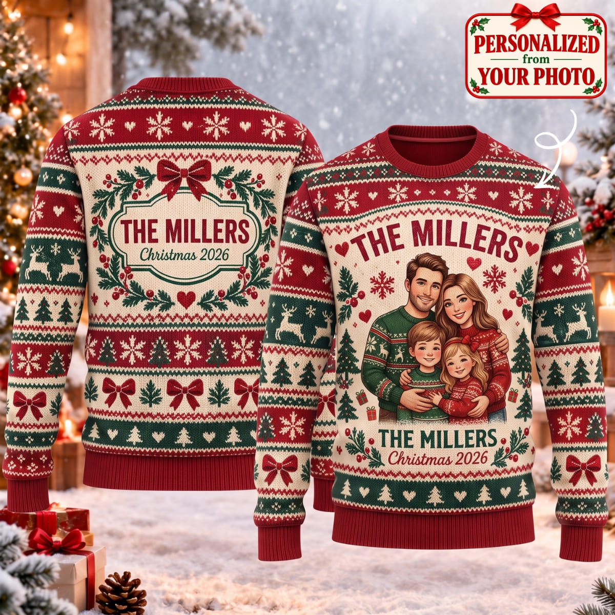 Personalized Family Christmas Ugly Sweater - Custom Photo & Names | Christmas Gift | UGS01 Family