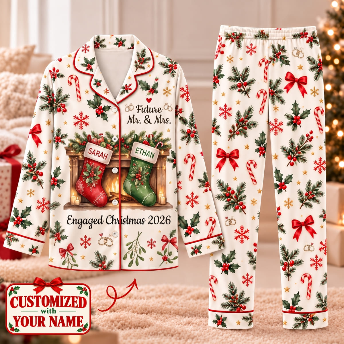 Personalized Future Mr. & Mrs. - Engaged Christmas Long Pajama Set - Custom Name | Christmas Gift | PYM01 Couples