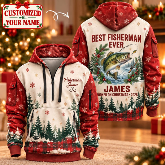 Personalized Fisherman Christmas Quarter Zipper Hoodie - Custom Name | Christmas Gift | HDZ01 Hobbies & Lifestyle
