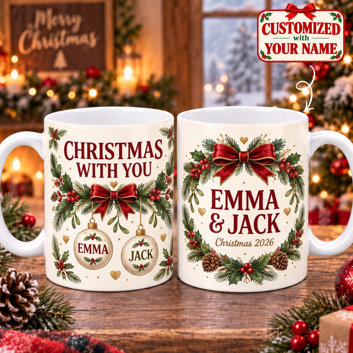 Personalized Couple Christmas With You Mug - Custom Name | Christmas Gift | MUG01 Couples