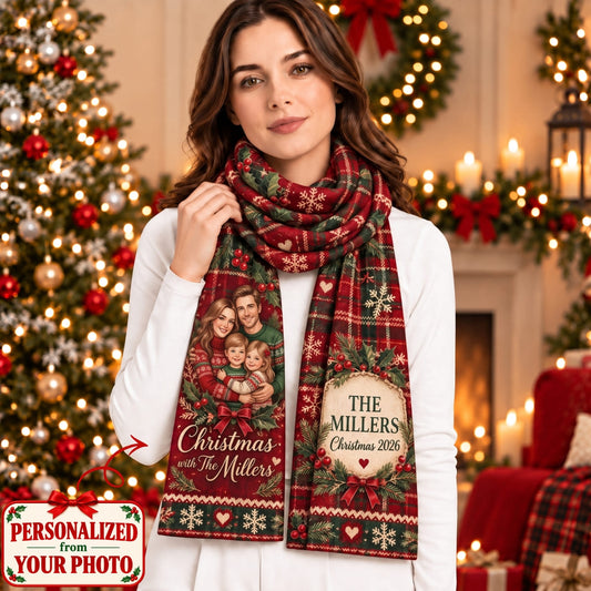 Personalized Christmas With The Family Scarf - Custom Photo & Names | Christmas Gift | SCT01 Family