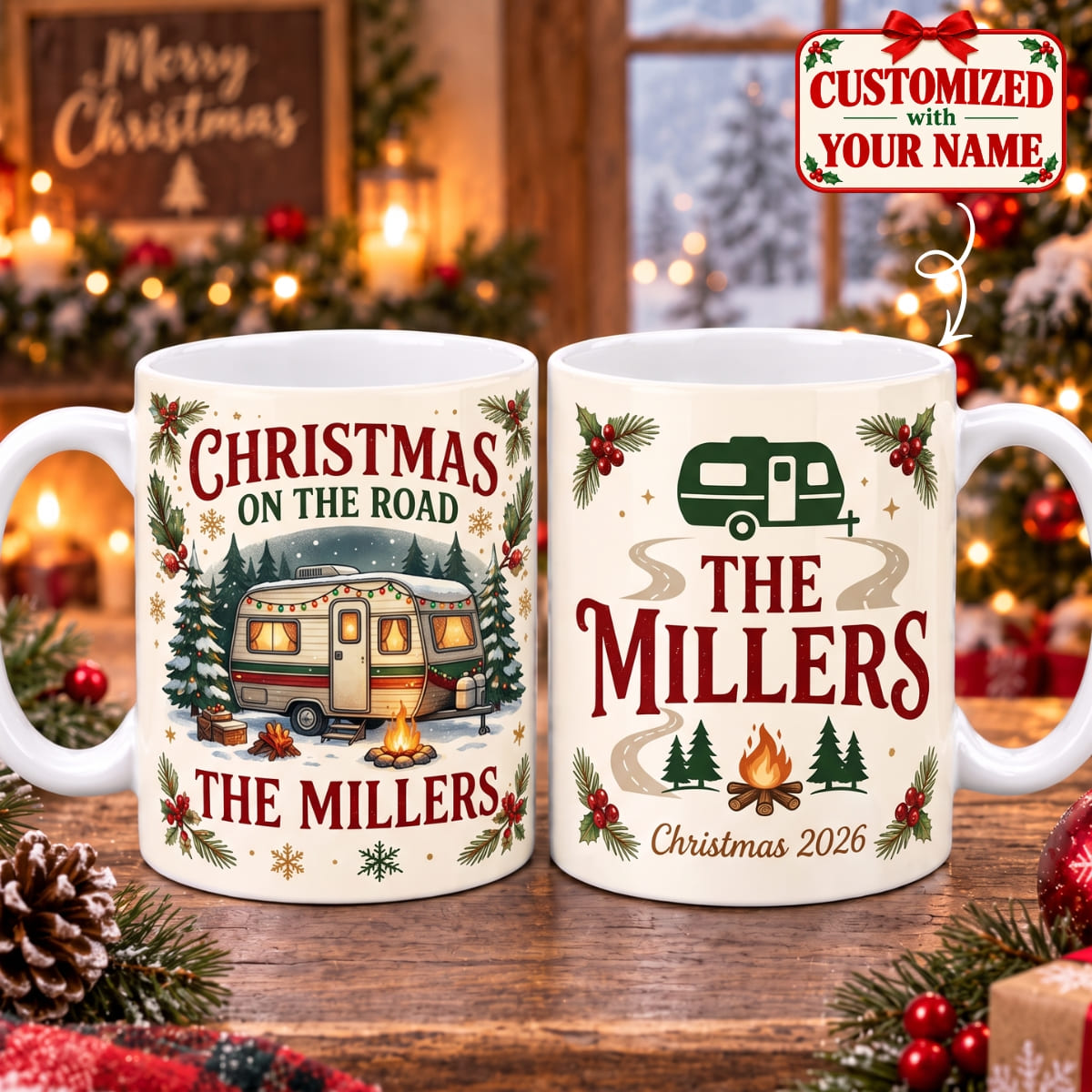 Personalized Christmas On The Road Mug - Custom Name | Christmas Gift | MUG01 Hobbies & Lifestyle