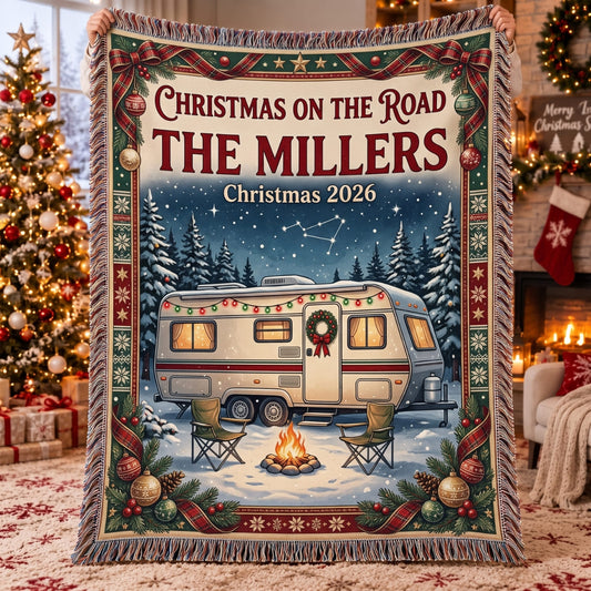 Personalized Christmas On The Road Woven Blanket - Custom Name | Christmas Gift | WBL01 Hobbies & Lifestyle