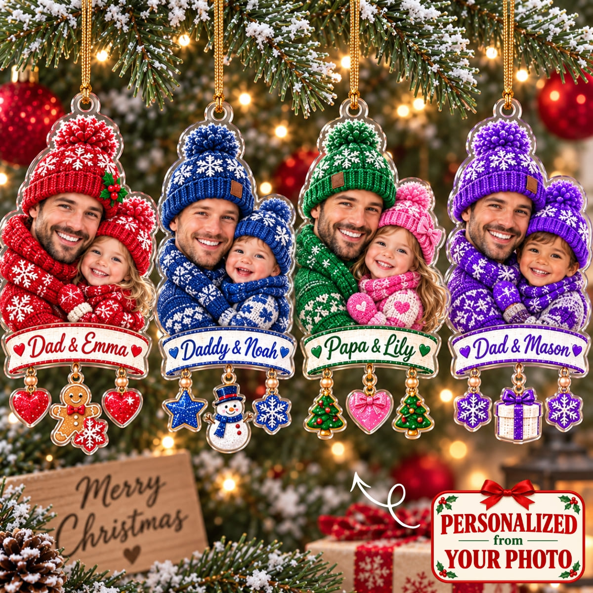 (Made In The USA) Personalized Dad's Christmas Crew Ornament - Custom Photo & Name | Christmas Gift | ONM05 Family