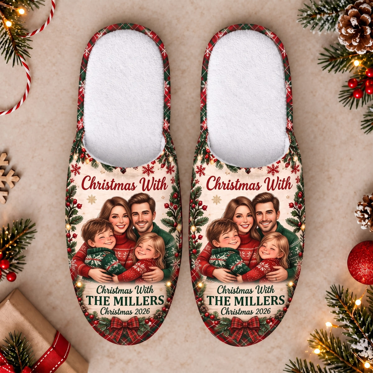 Personalized Christmas With Family Slippers - Custom Photo & Name | Christmas Gift | SLP01 Family