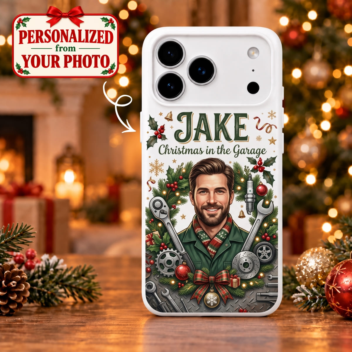 Personalized Christmas In The Garage iPhone Case - Custom Photo & Name | Christmas Gift | PHC01 Occupations