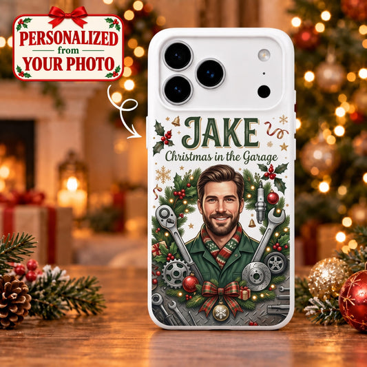 Personalized Christmas In The Garage iPhone Case - Custom Photo & Name | Christmas Gift | PHC01 Occupations