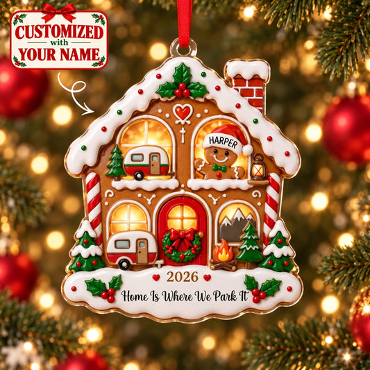 (Made In The USA) Personalized Camping Christmas Gingerbread House Acrylic Ornament - Custom Name | Christmas Gift | ONM02 Hobbies & Lifestyle