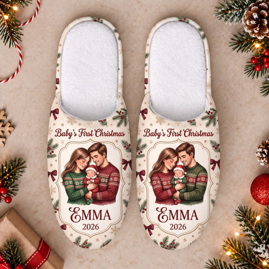Personalized Baby's First Christmas Slippers - Custom Photo & Name | Christmas Gift | SLP01 Family