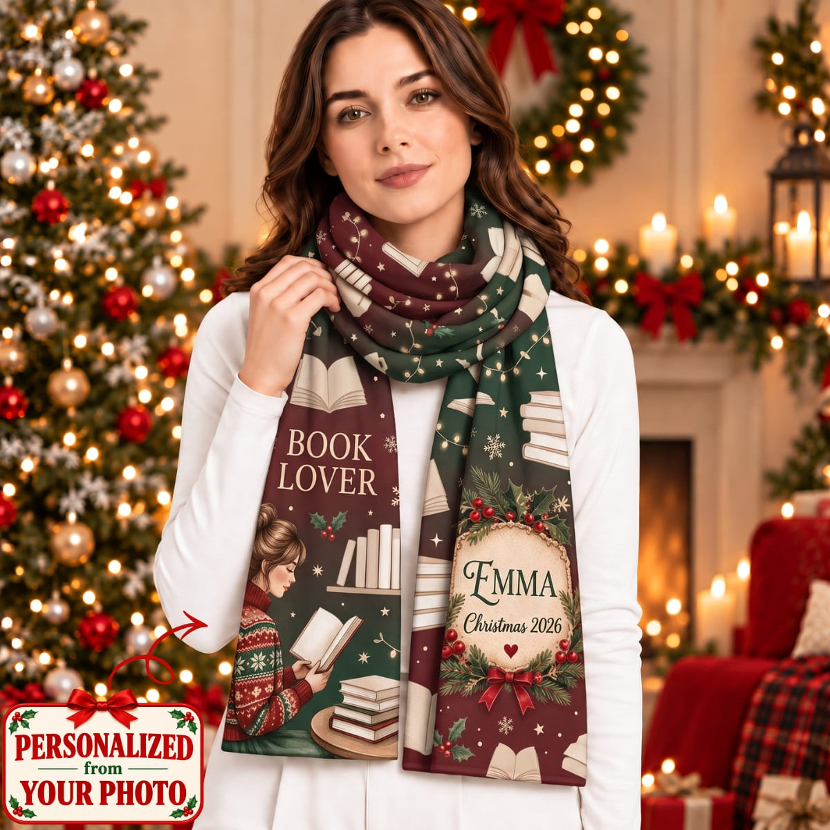 Personalized Book Lovers Scarf - Custom Photo & Names | Christmas Gift | SCT01 Hobbies & Lifestyle