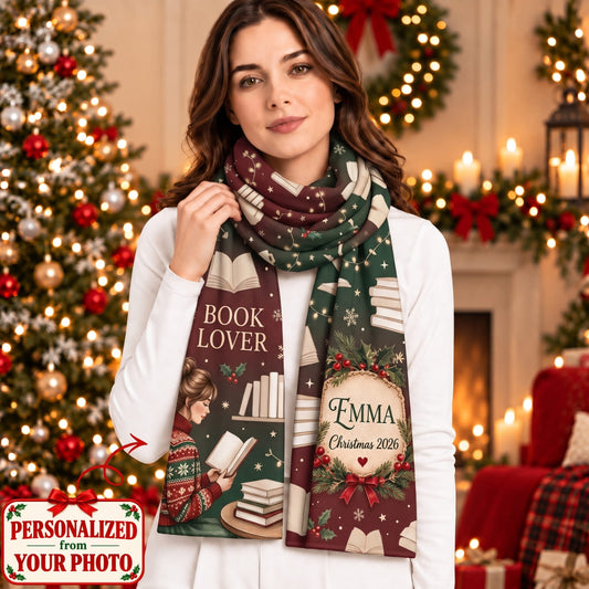 Personalized Book Lovers Scarf - Custom Photo & Names | Christmas Gift | SCT01 Hobbies & Lifestyle