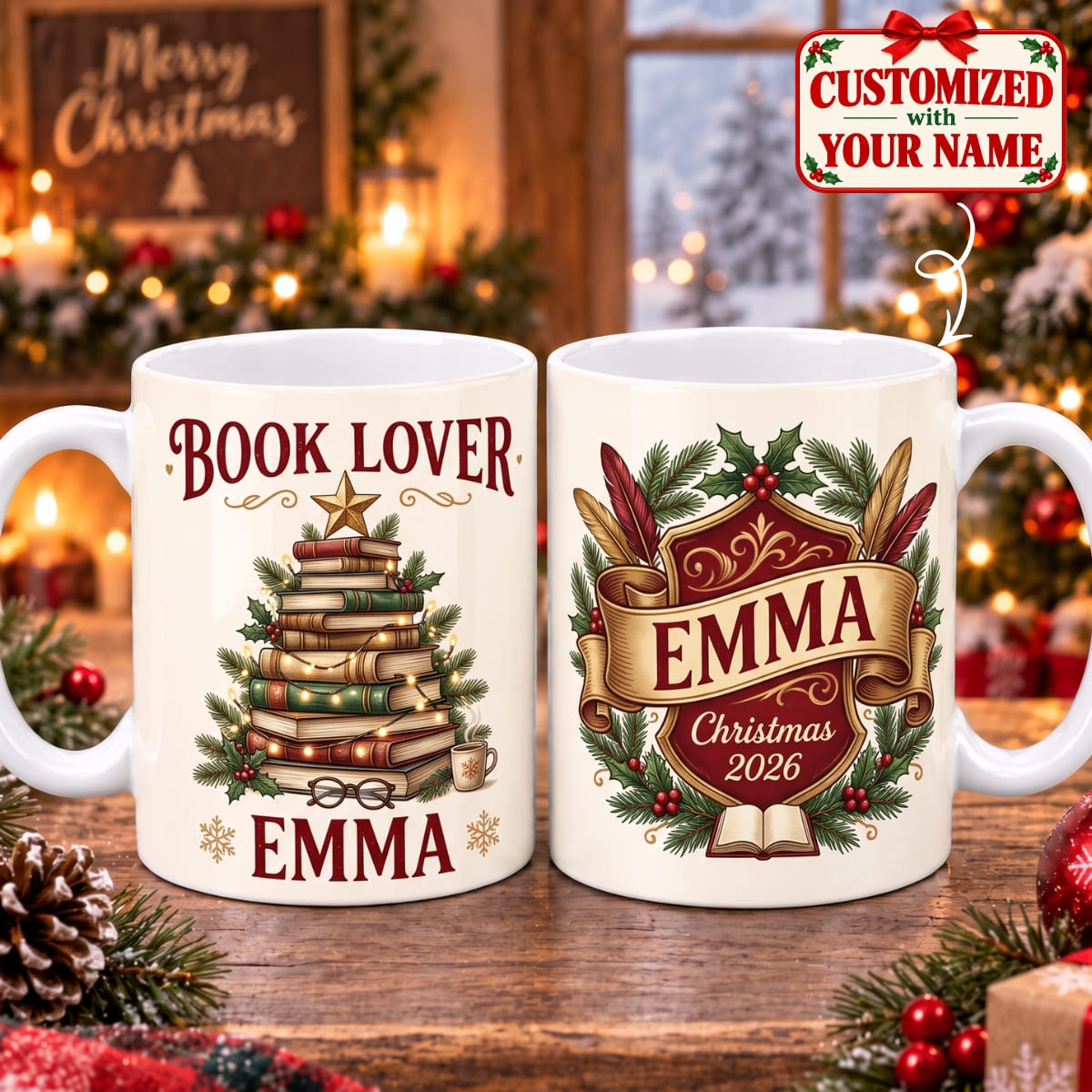Personalized Book Lover Christmas Mug - Custom Name | Christmas Gift | MUG01 Hobbies & Lifestyle