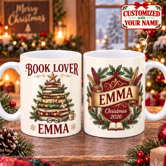 Personalized Book Lover Christmas Mug - Custom Name | Christmas Gift | MUG01 Hobbies & Lifestyle