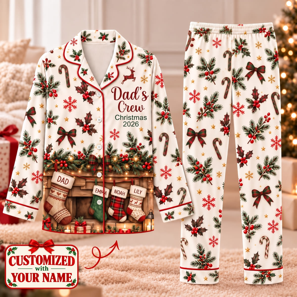 Personalized Dad's Christmas Crew Long Pajama Set - Custom Name | Christmas Gift | PYM01 Family