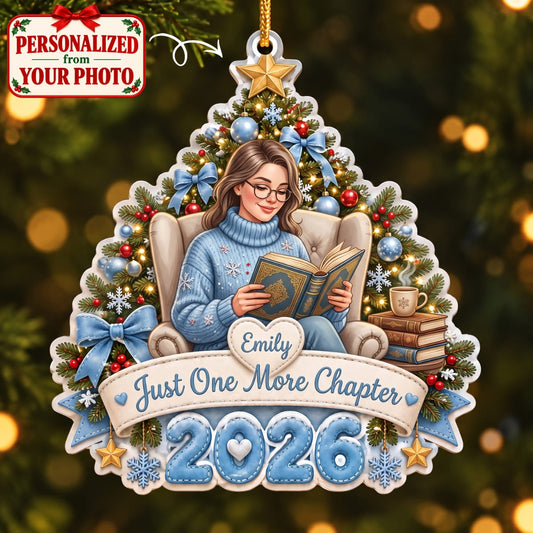 (Made In The USA) Personalized Book Lover Blue Christmas Ornament - Custom Photo & Name | Christmas Gift | ONM04 Hobbies & Lifestyle