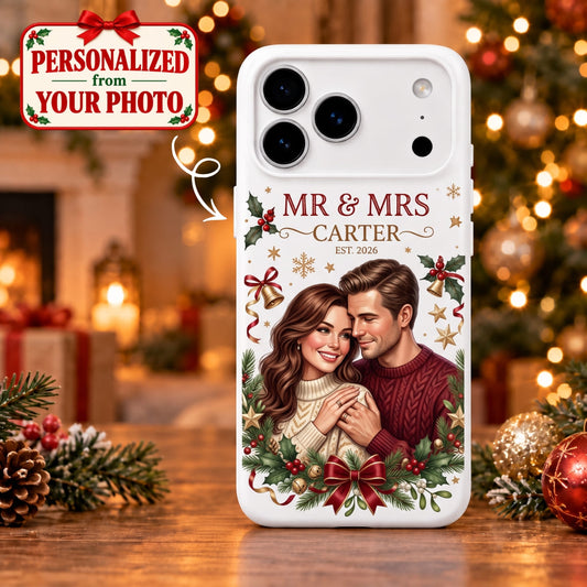 Personalized Mr & Mrs iPhone Case - Custom Photo & Name | Christmas Gift | PHC01 Couples