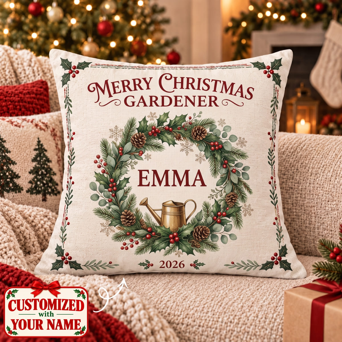 Personalized Merry Christmas Gardener Pillow - Custom Name | Christmas Gift | HPL01 Hobbies & Lifestyle