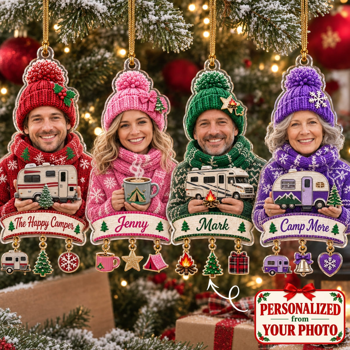 (Made In The USA) Personalized Camping Merry Christmas Ornament - Custom Photo & Name | Christmas Gift | ONM05 Hobbies & Lifestyle