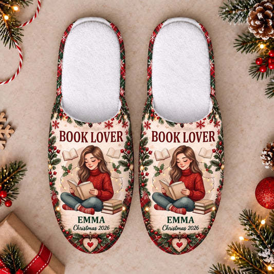 Personalized Book Lover Christmas Slippers - Custom Photo & Name | Christmas Gift | SLP01 Hobbies & Lifestyle