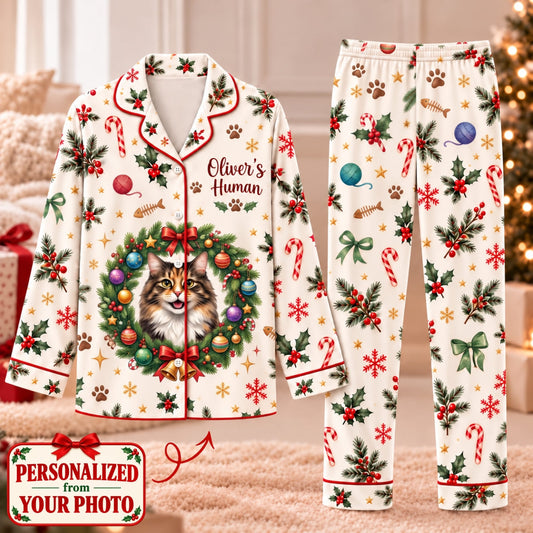 Personalized Christmas With My Cat Long Pajama Set - Custom Photo & Name | Christmas Gift | PYM01 Pets
