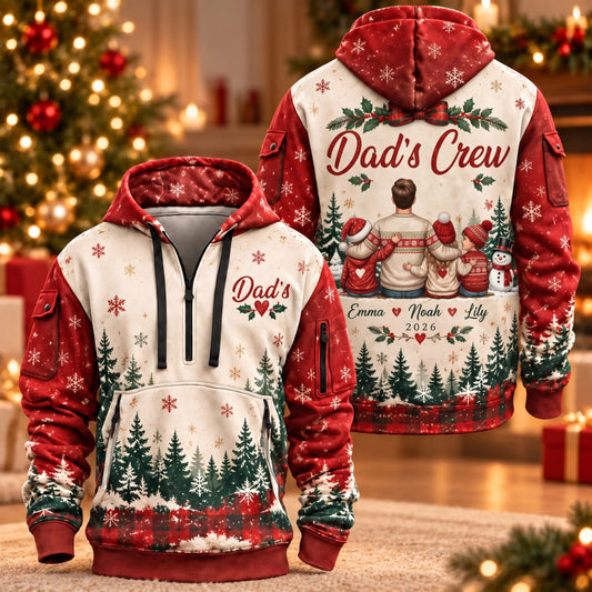 Personalized Christmas Dad's Crew Quarter Zipper Hoodie - Custom Photo & Name | Christmas Gift | HDZ01 Family