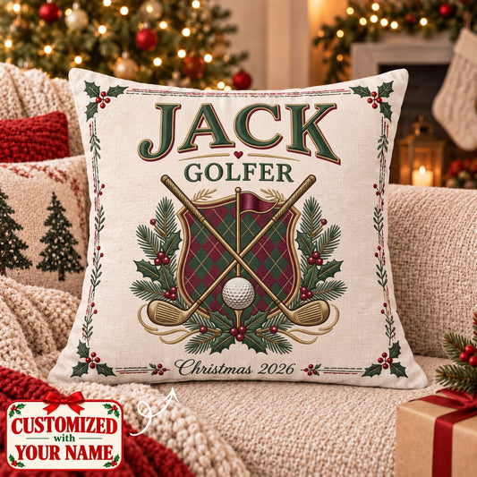 Personalized Merry Christmas Golfer Pillow - Custom Name | Christmas Gift | HPL01 Hobbies & Lifestyle