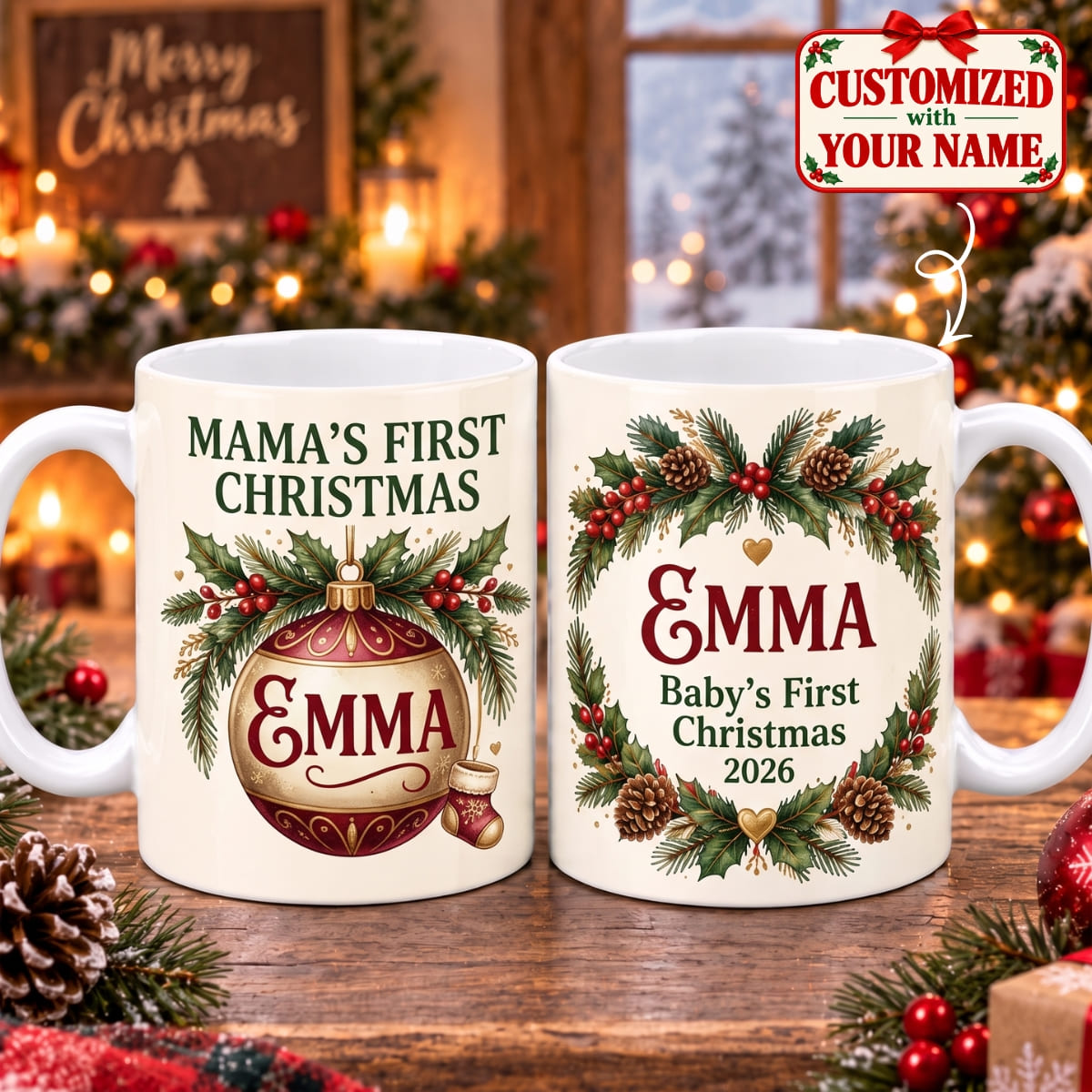 Personalized Baby's First Christmas Mug - Custom Name | Christmas Gift | MUG01 Family