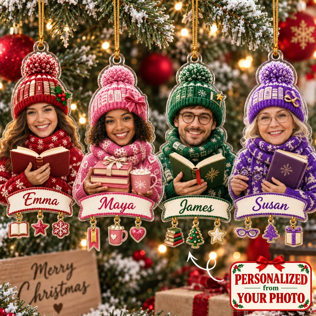 (Made In The USA) Personalized Book Lover Merry Christmas Ornament - Custom Photo & Name | Christmas Gift | ONM05 Hobbies & Lifestyle