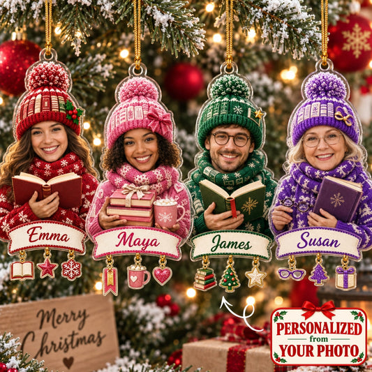 (Made In The USA) Personalized Book Lover Merry Christmas Ornament - Custom Photo & Name | Christmas Gift | ONM05 Hobbies & Lifestyle