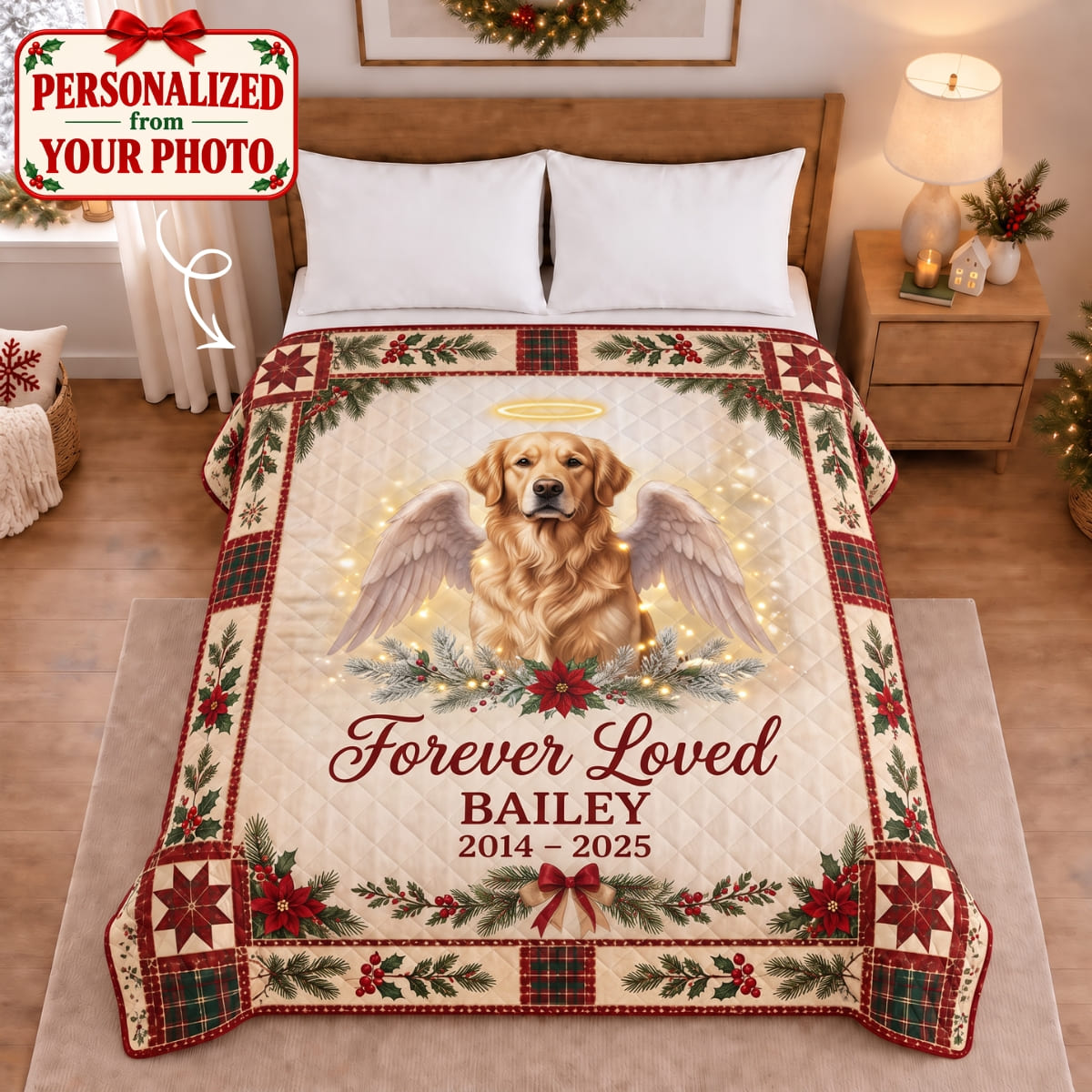 Personalized Pet Forever Loved Quilted Blanket - Custom Photo & Name | Christmas Gift | QBL01 Pets