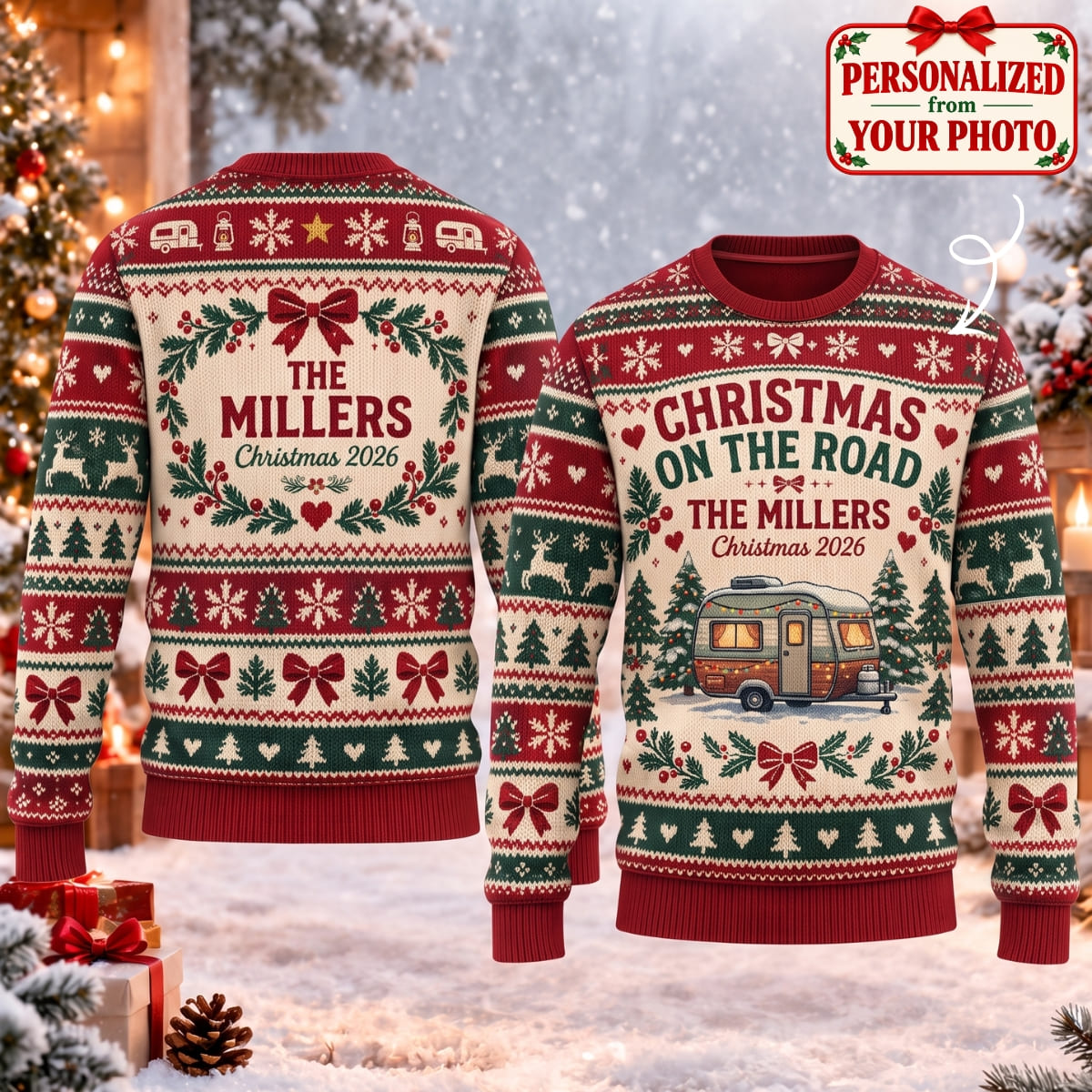 Personalized Christmas On The Road Ugly Sweater - Custom Photo & Names | Christmas Gift | UGS01 Hobbies & Lifestyle