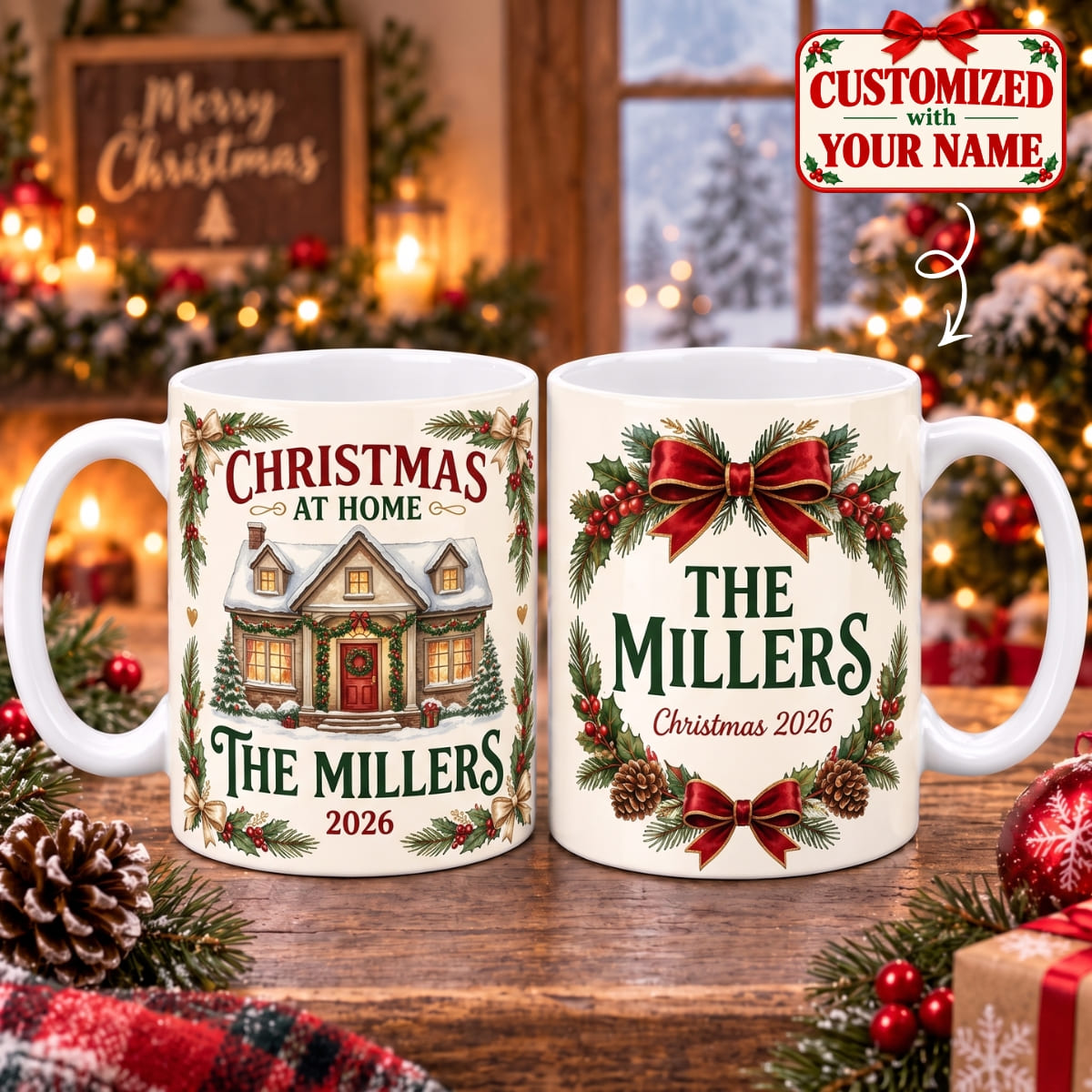 Personalized Christmas At Home Mug - Custom Name | Christmas Gift | MUG01 Family