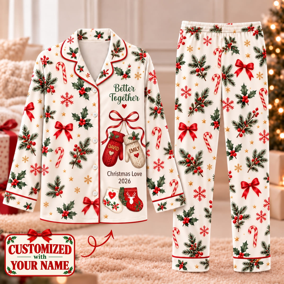 Personalized Christmas Love Better Together Long Pajama Set - Custom Name | Christmas Gift | PYM01 Couples