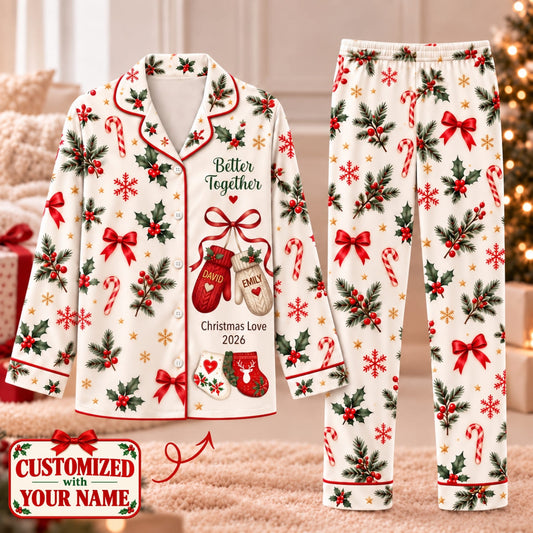Personalized Christmas Love Better Together Long Pajama Set - Custom Name | Christmas Gift | PYM01 Couples