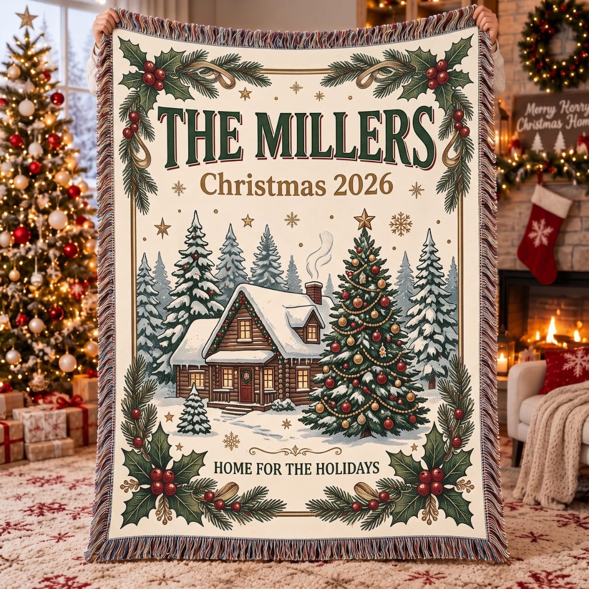 Personalized Family Christmas Woven Blanket - Custom Name | Christmas Gift | WBL01 Family
