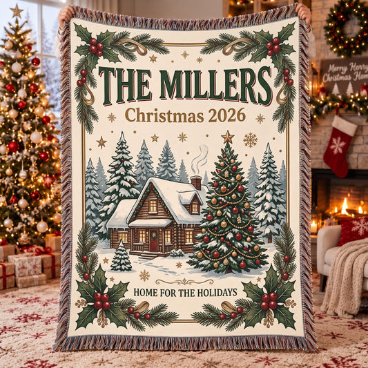 Personalized Family Christmas Woven Blanket - Custom Name | Christmas Gift | WBL01 Family
