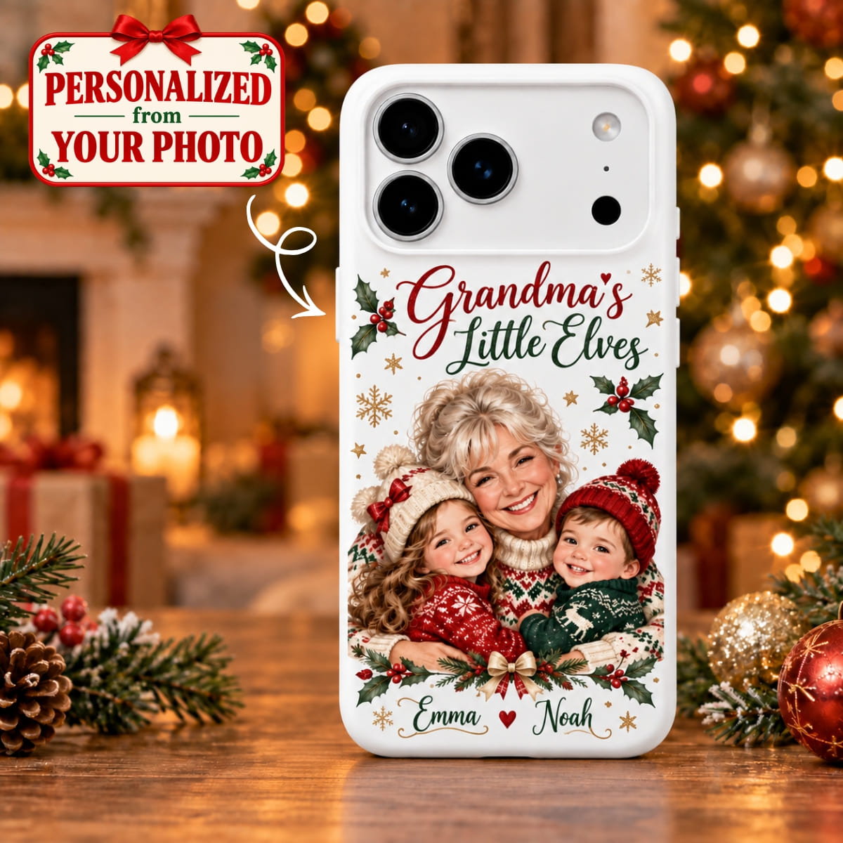 Personalized Grandma's Little Elves iPhone Case - Custom Photo & Name | Christmas Gift | PHC01 Family