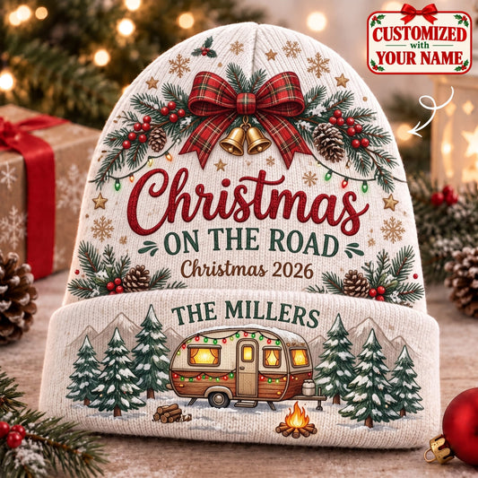 Personalized Family Christmas On The Road Knitted Hat - Custom Name | Christmas Gift | ML01 Hobbies & Lifestyle