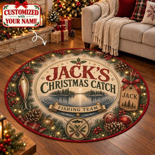 Personalized Fishing Christmas Catch Round Rug - Custom Name | Christmas Gift | RRD01 Hobbies & Lifestyle