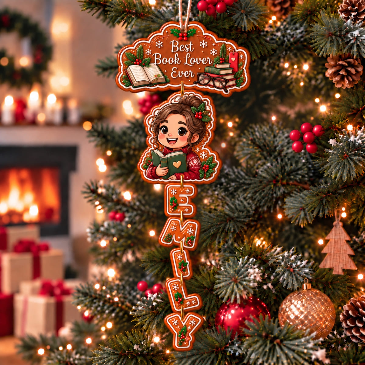 (Made In The USA) Personalized Best Book Lover Ever Vertical Drop Acrylic Ornament - Custom Photo & Name | Christmas Gift | ONM03 Hobbies & Lifestyle