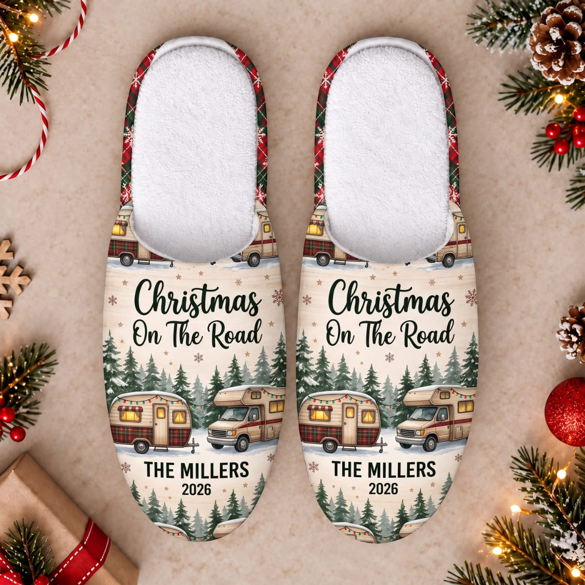 Personalized Christmas On The Road Slippers - Custom Name | Christmas Gift | SLP01 Hobbies & Lifestyle