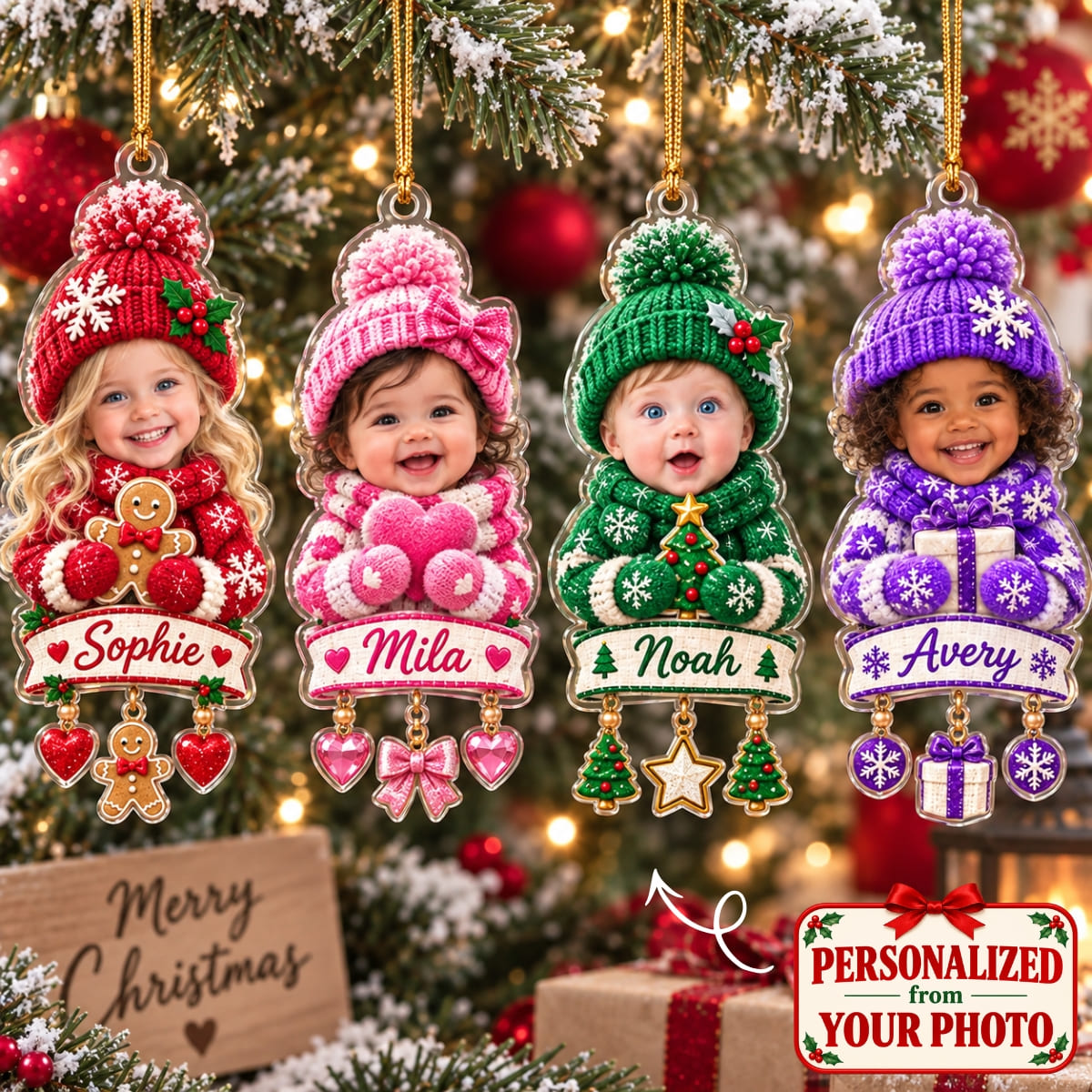 (Made In The USA) Personalized Baby Christmas Ornament - Custom Photo & Name | Christmas Gift | ONM05 Family