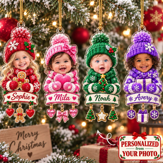 (Made In The USA) Personalized Baby Christmas Ornament - Custom Photo & Name | Christmas Gift | ONM05 Family