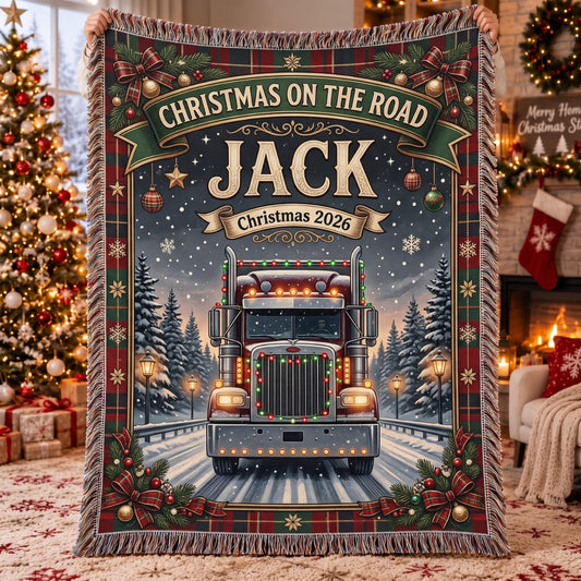 Personalized Trucker Christmas Woven Blanket - Custom Name | Christmas Gift | WBL01 Occupations
