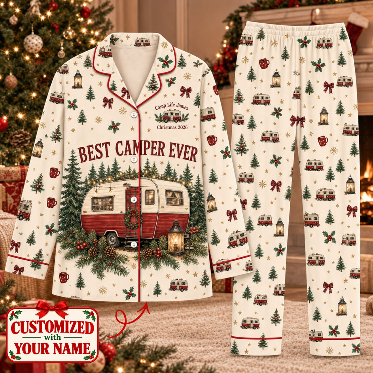 Personalized Best Camper Ever Long Pajama Set - Custom Name | Christmas Gift | PYM01 Hobbies & Lifestyle