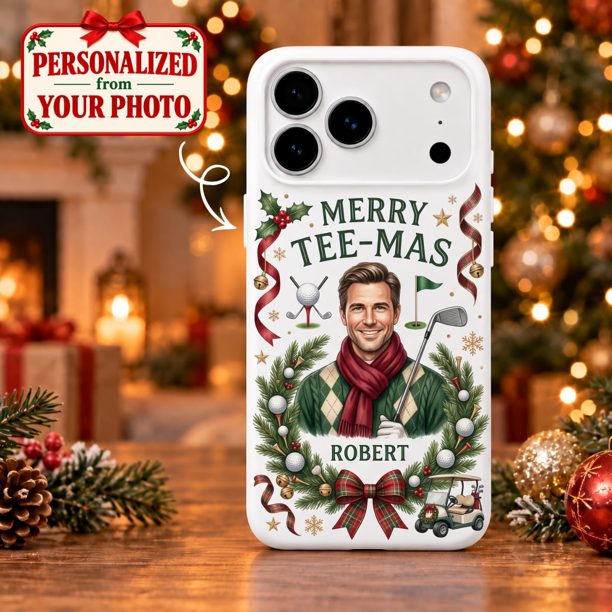 Personalized Golfer Merry Christmas iPhone Case - Custom Photo & Name | Christmas Gift | PHC01 Hobbies & Lifestyle